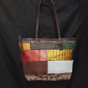 Coach patchwork stripe tote